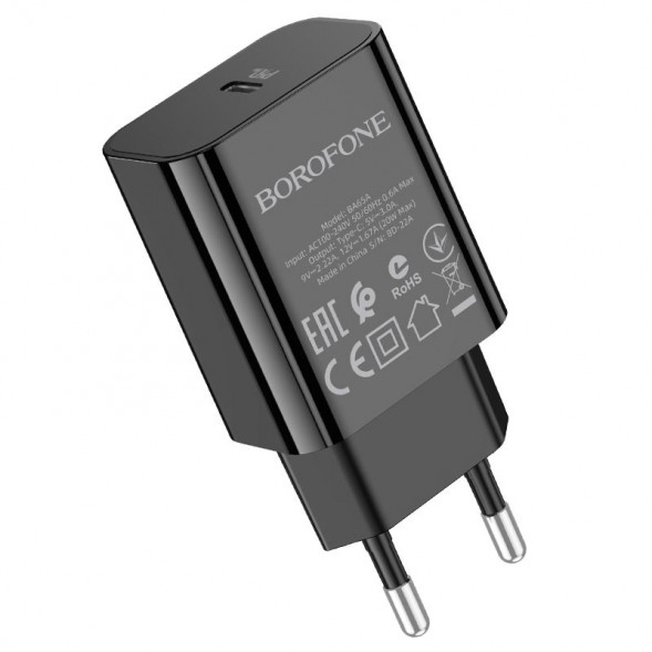 Сетевое зарядное устройство Borofone BA65A PD20W с выходом Type-C (черный)