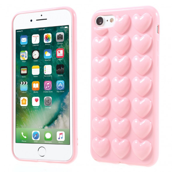 3D Сердца-чехол для iPhone 7 / iPhone 8 (розовый)