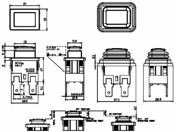 SB146 IP65 on-off 13*19mm Переключатель клавишный (рокерный)