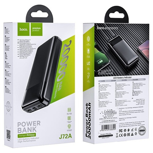 Внешний аккумулятор Power bank HOCO J72A Easy Travel 20000mAh, 2хUSB, 2A, Li-Pol (черный)