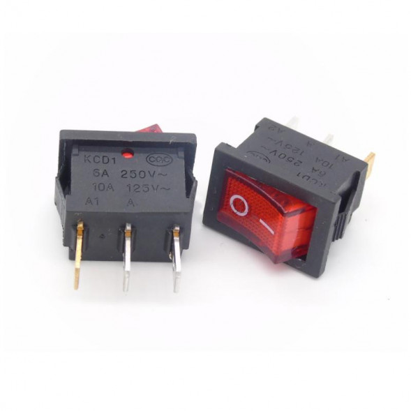 Переключатель с подсветкой ON-OFF 6A 250VAC 3Pin (красная клавиша)
