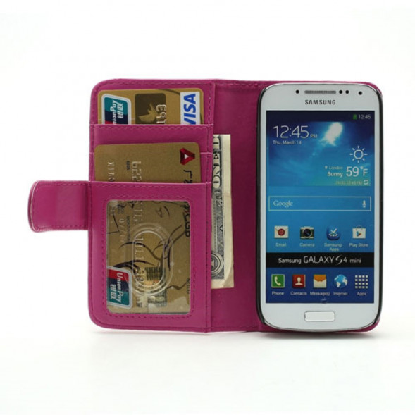 Чехол книжка с визитницей для Samsung Galaxy S 4 mini i9190 (Малиновый)