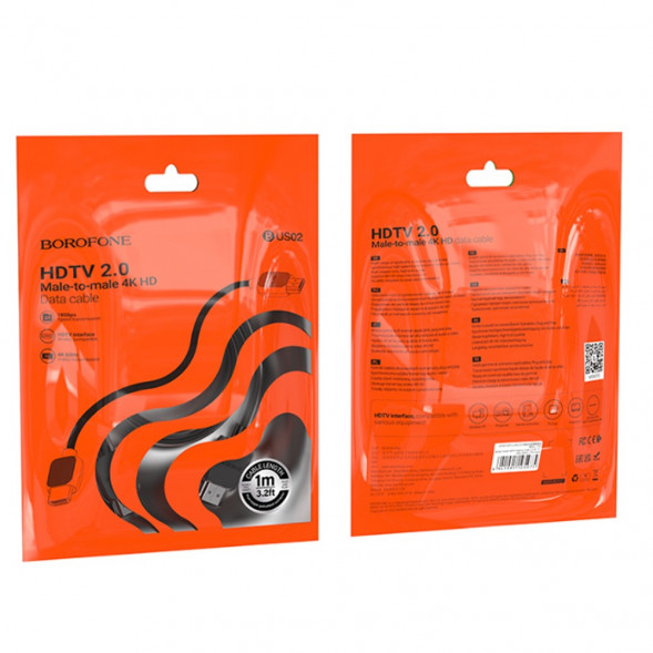 Кабель HDMI - HDMI Borofone BUS02 Vivido, 1.0м, 4k HD 60Гц (чёрный)