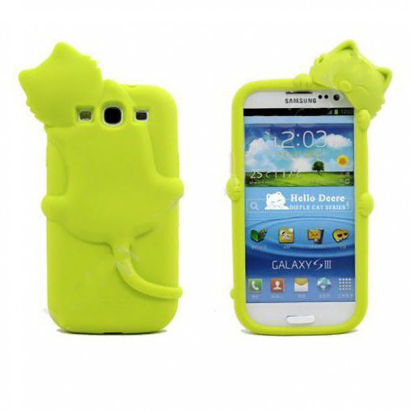 Мягкий чехол для Samsung Galaxy S3 i9300 Hello Deere (Cat) (зеленый)