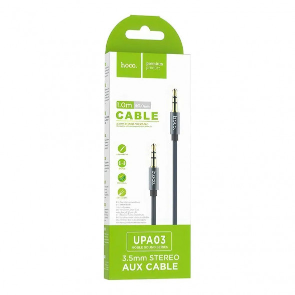 Аудиокабель Jack HOCO UPA03 Noble Sound 3.5мм, 1м, нейлон (серый)