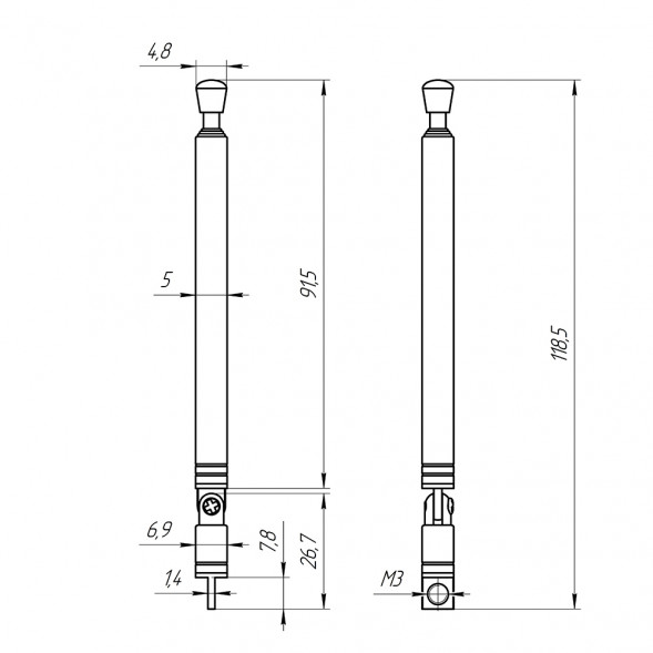 AST-18 D5mm S5 110-380mm телескопическая антенна
