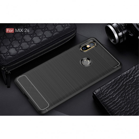 Чехол накладка Carbon Fibre для Xiaomi Mi Mix 2s (черный)