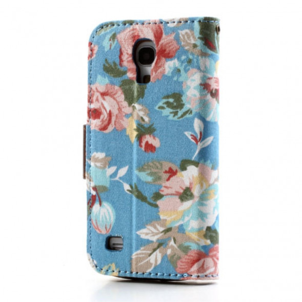 Чехол книжка с цветами для Samsung Galaxy S4 mini i9190, i9195 (Синий)