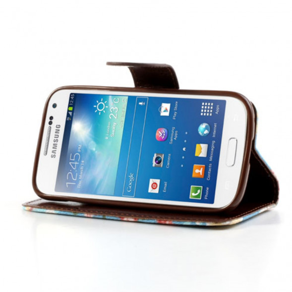 Чехол книжка с цветами для Samsung Galaxy S4 mini i9190, i9195 (Синий)
