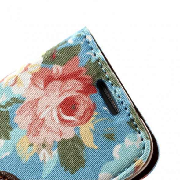 Чехол книжка с цветами для Samsung Galaxy S4 mini i9190, i9195 (Синий)