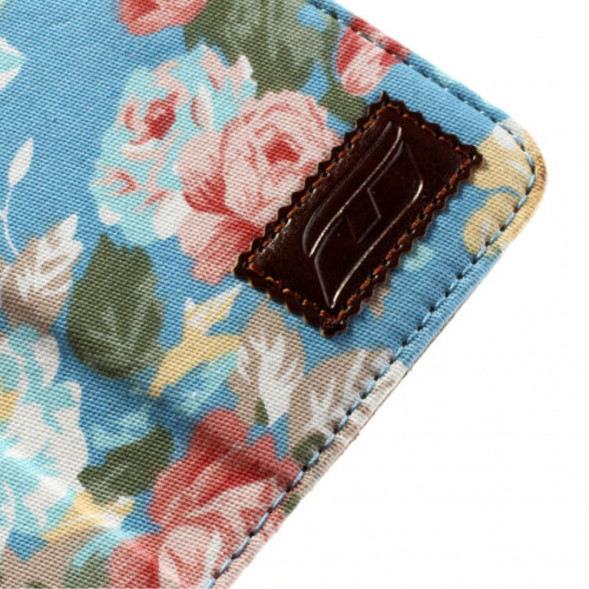 Чехол книжка с цветами для Samsung Galaxy S4 mini i9190, i9195 (Синий)