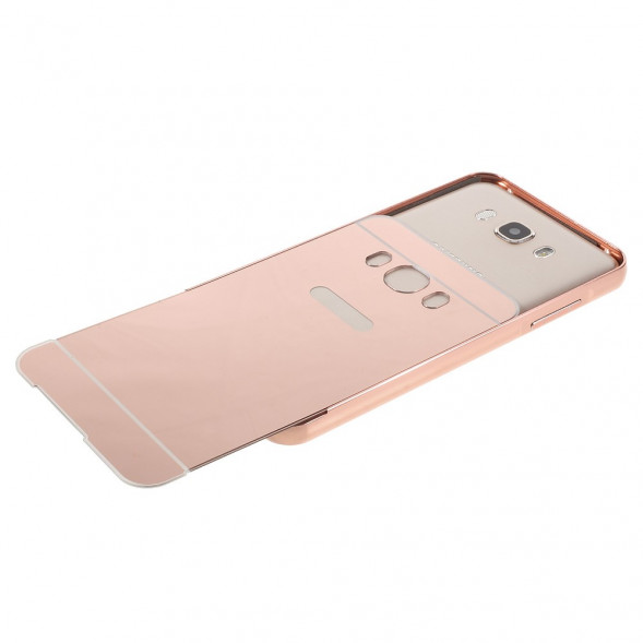 Алюминиевый бампер чехол для Samsung Galaxy J7 (2016) SM-J710F (Розовое золото)