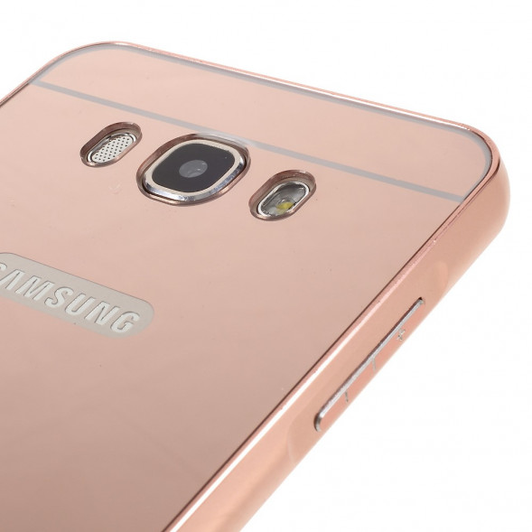 Алюминиевый бампер чехол для Samsung Galaxy J7 (2016) SM-J710F (Розовое золото)
