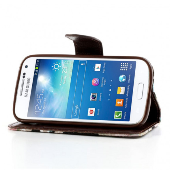 Чехол книжка с цветами для Samsung Galaxy S4 mini i9190, i9195 (Черный)