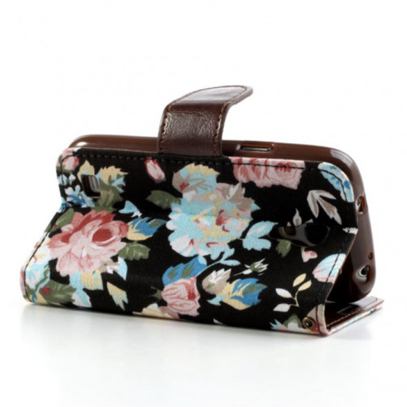 Чехол книжка с цветами для Samsung Galaxy S4 mini i9190, i9195 (Черный)