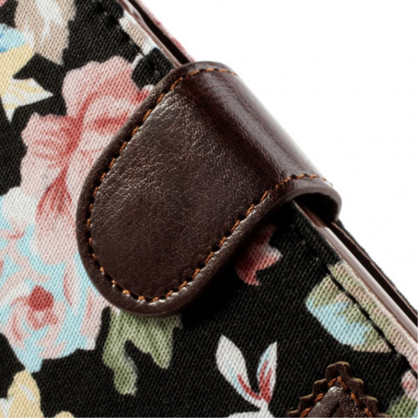 Чехол книжка с цветами для Samsung Galaxy S4 mini i9190, i9195 (Черный)