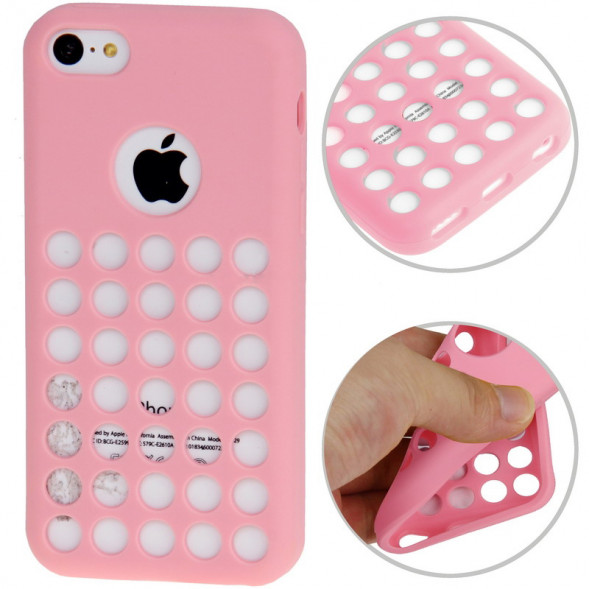 Чехол силиконовый TPU для iPhone 5C с перфорацией (розовый)