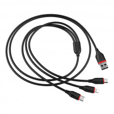Кабель зарядки Borofone BX17 3 в 1 Lightning, MicroUSB, Type-C, 2.4A, 1м (черный)