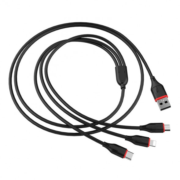 Кабель зарядки Borofone BX17 3 в 1 Lightning, MicroUSB, Type-C, 2.4A, 1м (черный)