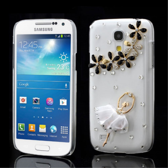 Чехол накладка со стразами для Samsung Galaxy S 4 mini i9190 (Баллерина)