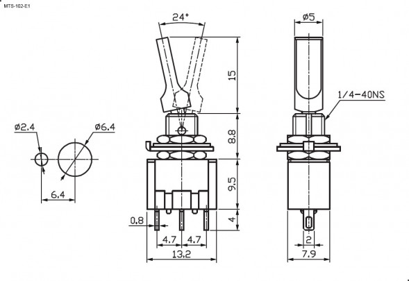 MTS-102-E1 on-on (кр. колп.) Тумблер переключатель
