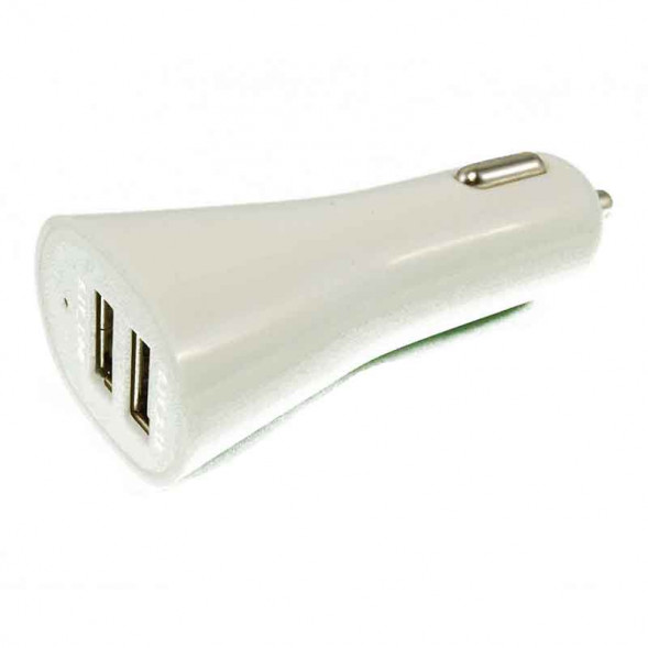 Автомобильная зарядка на 2 USB выхода 2.1A + 1A длинный (белый)