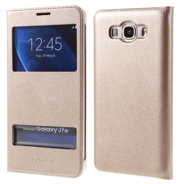 Чехол с окнами информации для Samsung Galaxy J7 (2016) SM-J710F (Золотой)