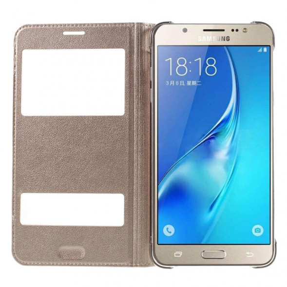 Чехол с окнами информации для Samsung Galaxy J7 (2016) SM-J710F (Золотой)