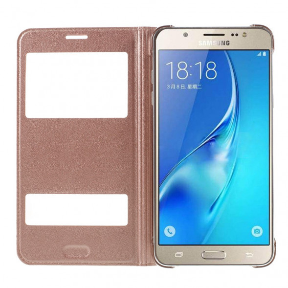 Чехол с окнами информации для Samsung Galaxy J7 (2016) SM-J710F (Розовое золото)