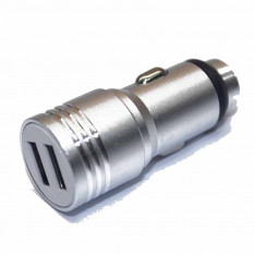 Автомобильная зарядка на 2 USB выхода 2.1A в металлическом корпусе (серебро)