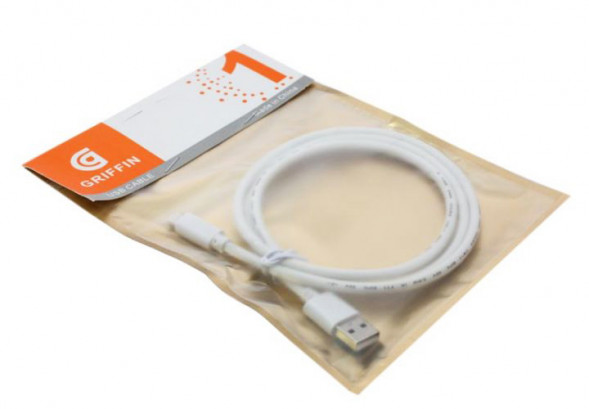 USB Кабель для iPhone 6/iPhone 5/iPad 4/iPod Nano (пакет) белый. GRIFFIN 1м