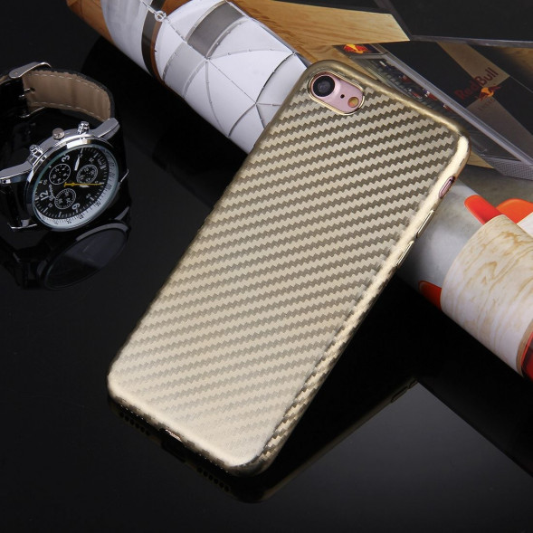 Чехол накладка Artistic Carbon для iPhone 7 (золото)