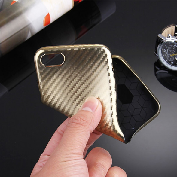 Чехол накладка Artistic Carbon для iPhone 7 (золото)