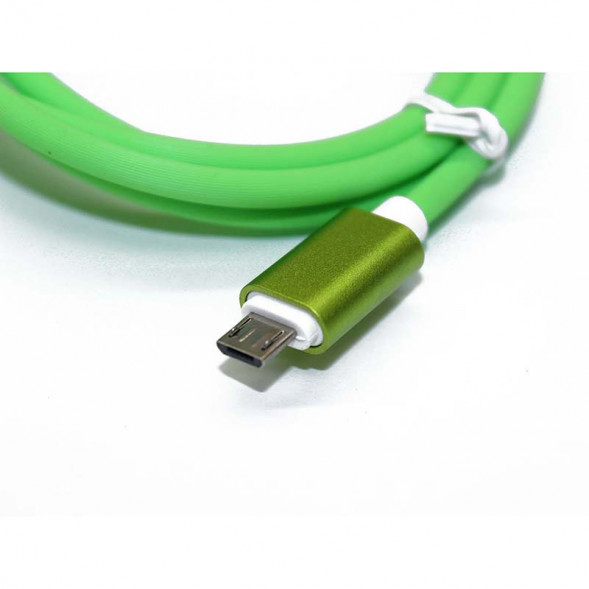 USB Кабель MicroUSB прорезиненный с металлическими концевиками (салатовый)