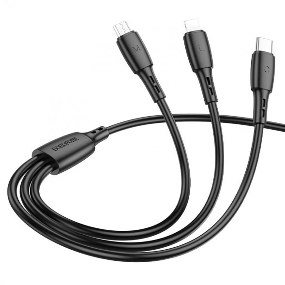 Кабель зарядки Borofone BX71 3 в 1 Lightning, MicroUSB, Type-C, 2A, 1м (черный)