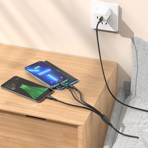 Кабель зарядки Borofone BX71 3 в 1 Lightning, MicroUSB, Type-C, 2A, 1м (черный)