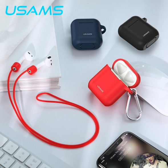 Силиконовый чехол для Apple наушников AirPods Usams (красный)