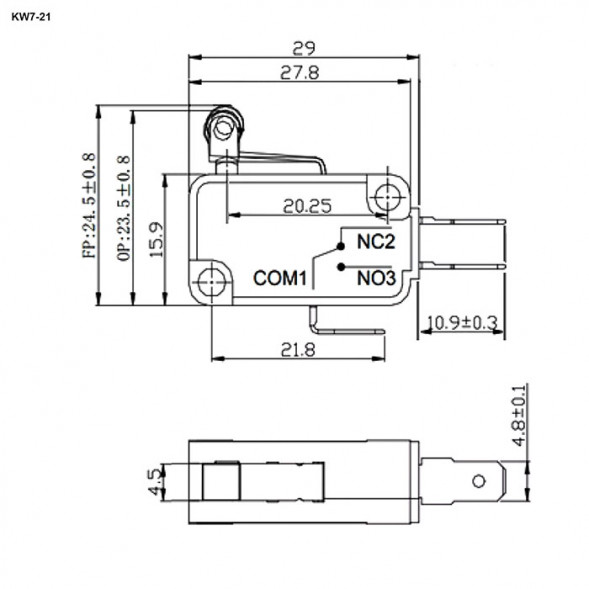 KW7-21 Микропереключатель KW7 с роликовым рычагом