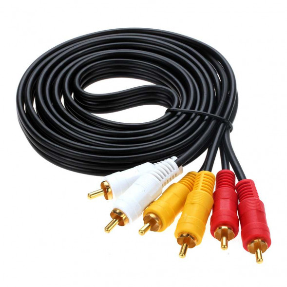 Кабель 3xRCA - 3xRCA Atcom 3.0м плоский (чёрный)
