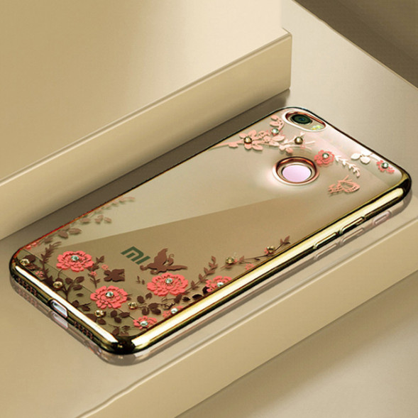 Силиконовый TPU чехол для Xiaomi Redmi 4X со стразами (золото)