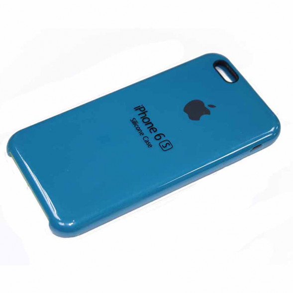 Силиконовый чехол с яблоком для iPhone 6, iPhone 6S (синий)