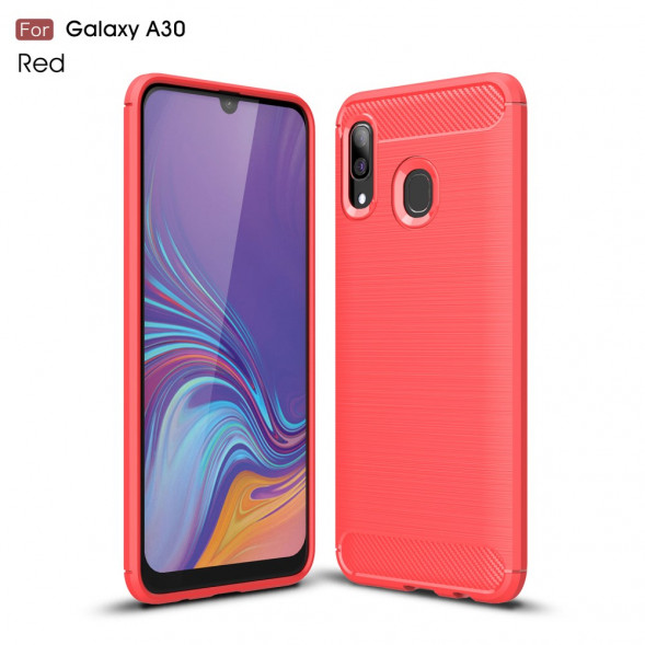 Чехол Carbon Fibre для Samsung Galaxy A30, A20 (красный)