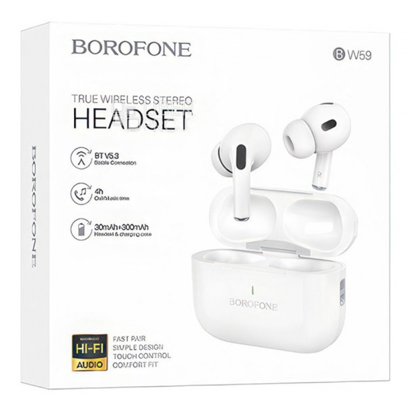 Беспроводные наушники Borofone BW59, гарнитура для iPhone, Android (Белый)
