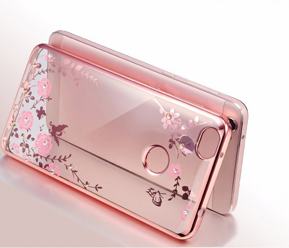 Силиконовый TPU чехол для Xiaomi Redmi 4X со стразами (розовое-золото)