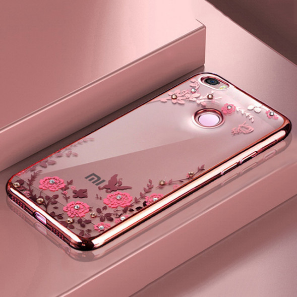 Силиконовый TPU чехол для Xiaomi Redmi 4X со стразами (розовое-золото)