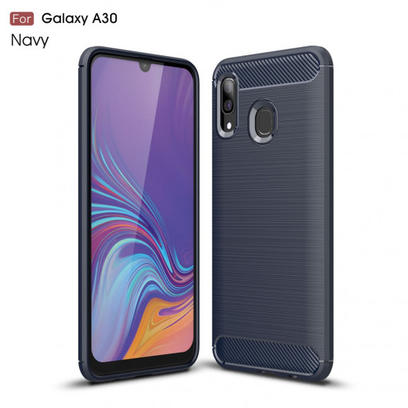 Чехол Carbon Fibre для Samsung Galaxy A30, A20 (темно-синий)