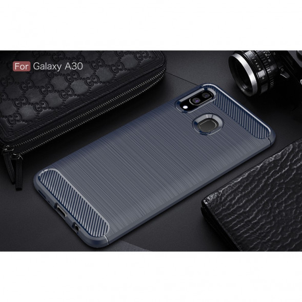 Чехол Carbon Fibre для Samsung Galaxy A30, A20 (темно-синий)