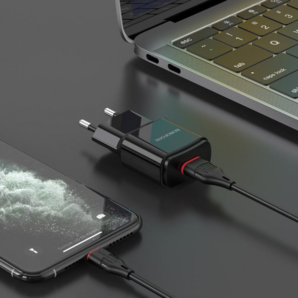 Зарядка Borofone BA48A 2.1А с кабелем Type-C 1 метр (черный)