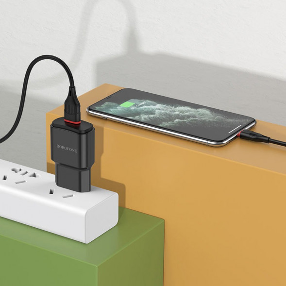 Зарядка Borofone BA48A 2.1А с кабелем Type-C 1 метр (черный)