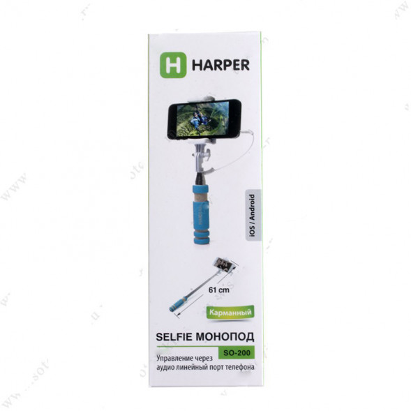 Монопод для селфи Harper SO-200 74см AUX кнопка для съёмки (голубой)